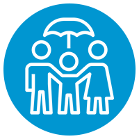 blue icon with family under insurance umbrella