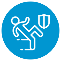 blue icon with person falling